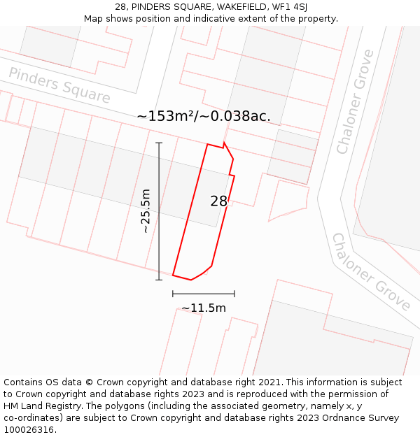 28, PINDERS SQUARE, WAKEFIELD, WF1 4SJ: Plot and title map