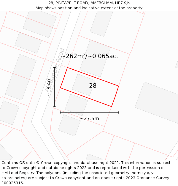 28, PINEAPPLE ROAD, AMERSHAM, HP7 9JN: Plot and title map