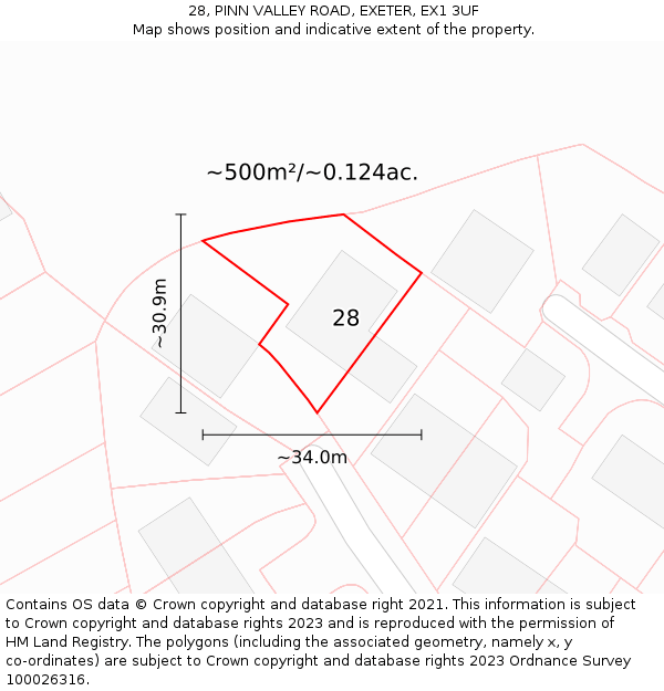 28, PINN VALLEY ROAD, EXETER, EX1 3UF: Plot and title map