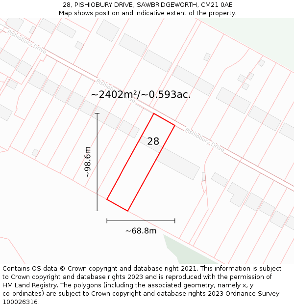 28, PISHIOBURY DRIVE, SAWBRIDGEWORTH, CM21 0AE: Plot and title map