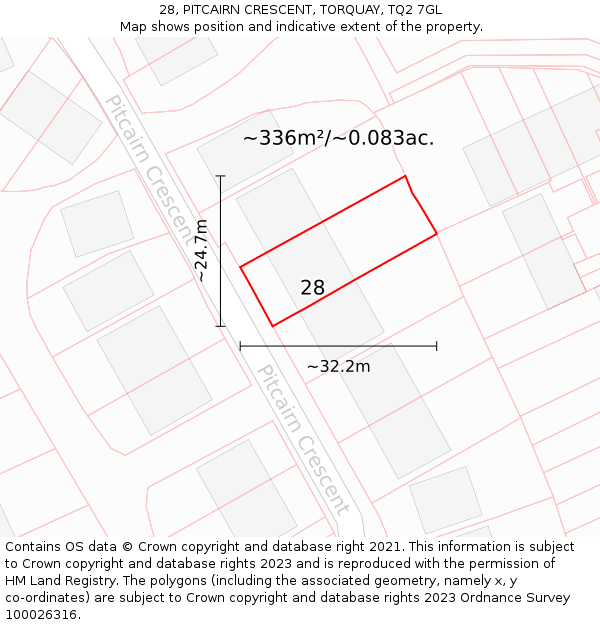 28, PITCAIRN CRESCENT, TORQUAY, TQ2 7GL: Plot and title map