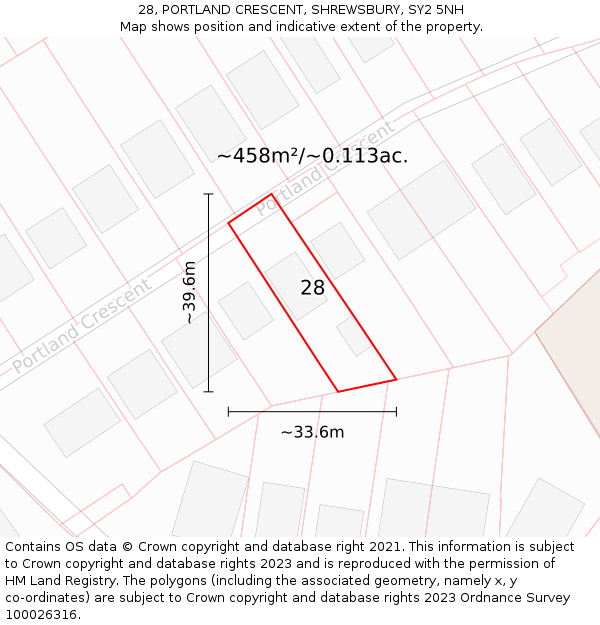 28, PORTLAND CRESCENT, SHREWSBURY, SY2 5NH: Plot and title map