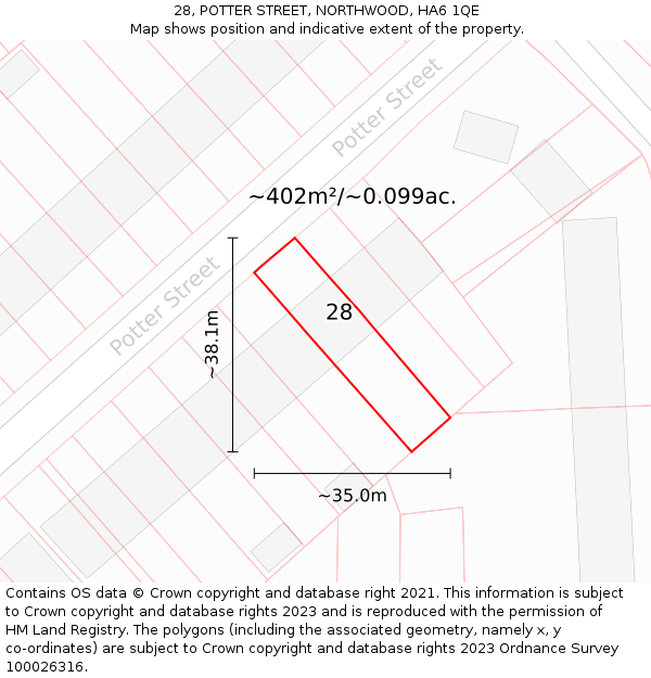28, POTTER STREET, NORTHWOOD, HA6 1QE: Plot and title map