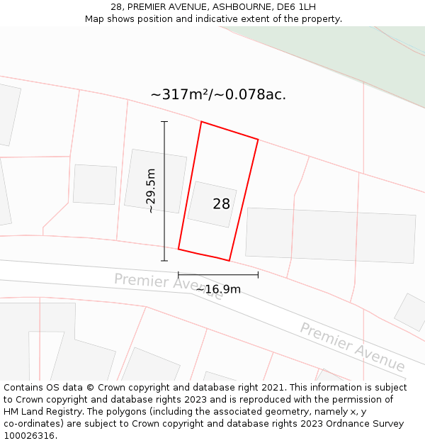 28, PREMIER AVENUE, ASHBOURNE, DE6 1LH: Plot and title map