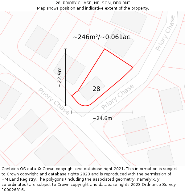 28, PRIORY CHASE, NELSON, BB9 0NT: Plot and title map