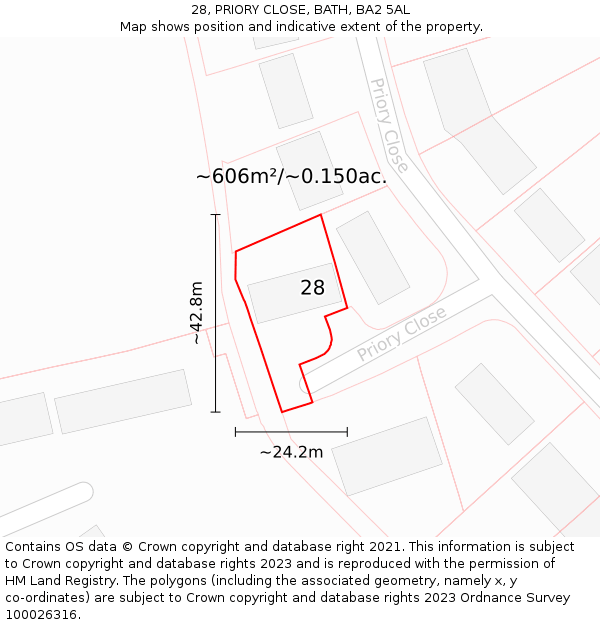 28, PRIORY CLOSE, BATH, BA2 5AL: Plot and title map