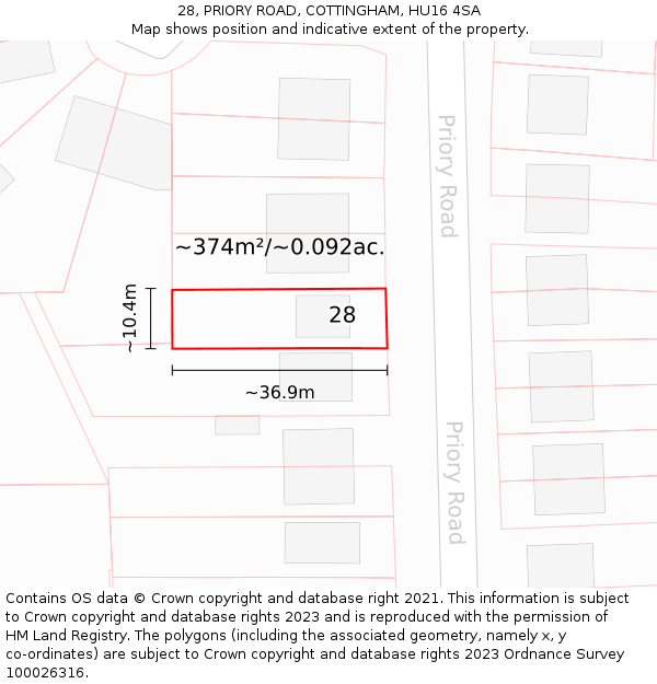 28, PRIORY ROAD, COTTINGHAM, HU16 4SA: Plot and title map