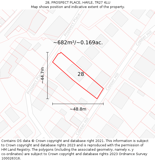 28, PROSPECT PLACE, HAYLE, TR27 4LU: Plot and title map