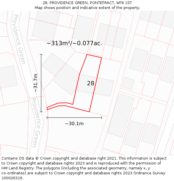 28, PROVIDENCE GREEN, PONTEFRACT, WF8 1ST: Plot and title map