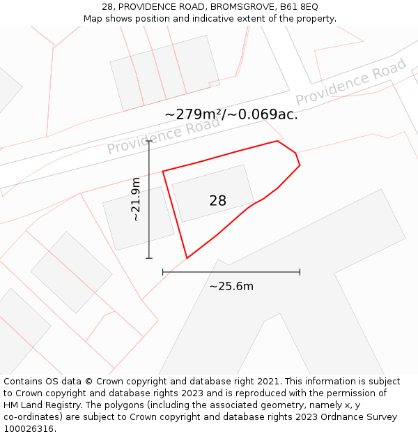 28, PROVIDENCE ROAD, BROMSGROVE, B61 8EQ: Plot and title map