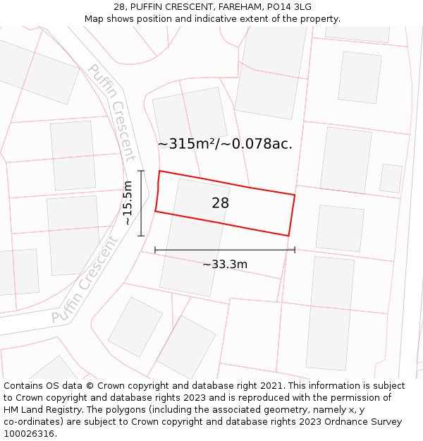 28, PUFFIN CRESCENT, FAREHAM, PO14 3LG: Plot and title map