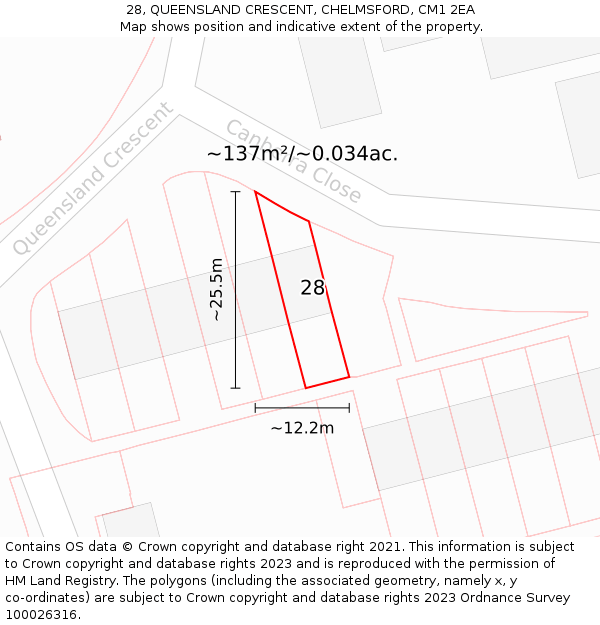 28, QUEENSLAND CRESCENT, CHELMSFORD, CM1 2EA: Plot and title map