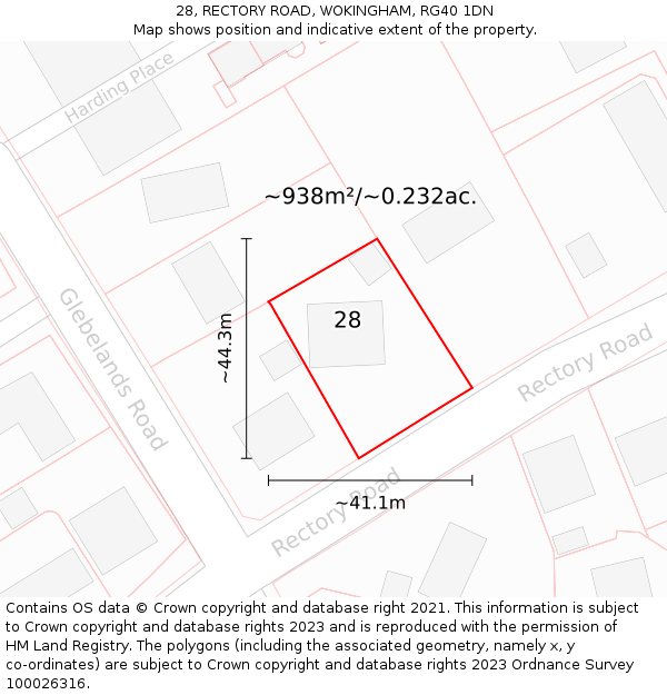 28, RECTORY ROAD, WOKINGHAM, RG40 1DN: Plot and title map