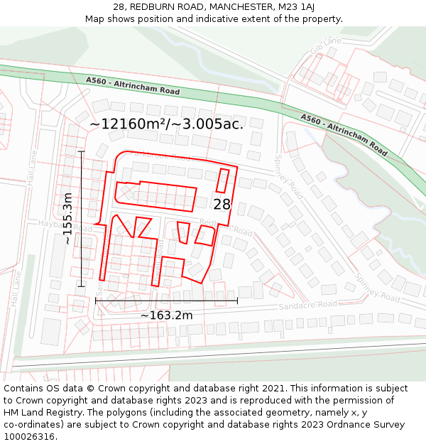 28, REDBURN ROAD, MANCHESTER, M23 1AJ: Plot and title map