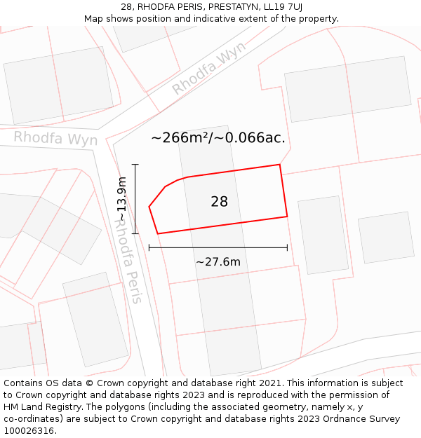 28, RHODFA PERIS, PRESTATYN, LL19 7UJ: Plot and title map