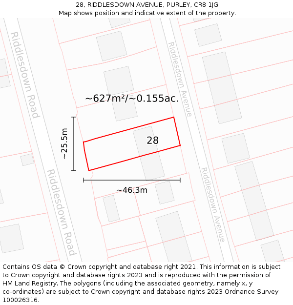 28, RIDDLESDOWN AVENUE, PURLEY, CR8 1JG: Plot and title map