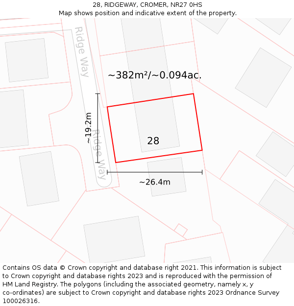 28, RIDGEWAY, CROMER, NR27 0HS: Plot and title map