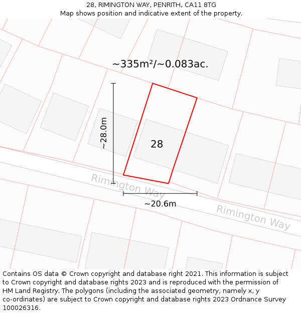 28, RIMINGTON WAY, PENRITH, CA11 8TG: Plot and title map