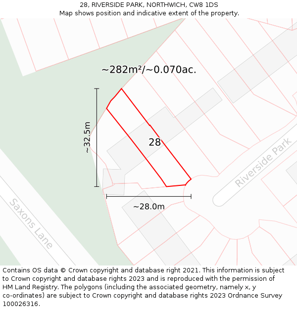 28, RIVERSIDE PARK, NORTHWICH, CW8 1DS: Plot and title map