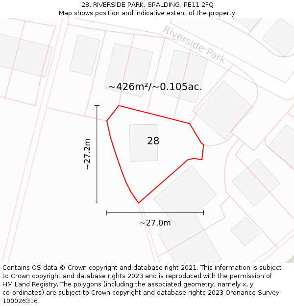 28, RIVERSIDE PARK, SPALDING, PE11 2FQ: Plot and title map