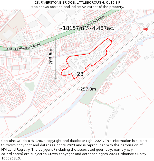 28, RIVERSTONE BRIDGE, LITTLEBOROUGH, OL15 8JF: Plot and title map