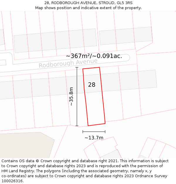 28, RODBOROUGH AVENUE, STROUD, GL5 3RS: Plot and title map