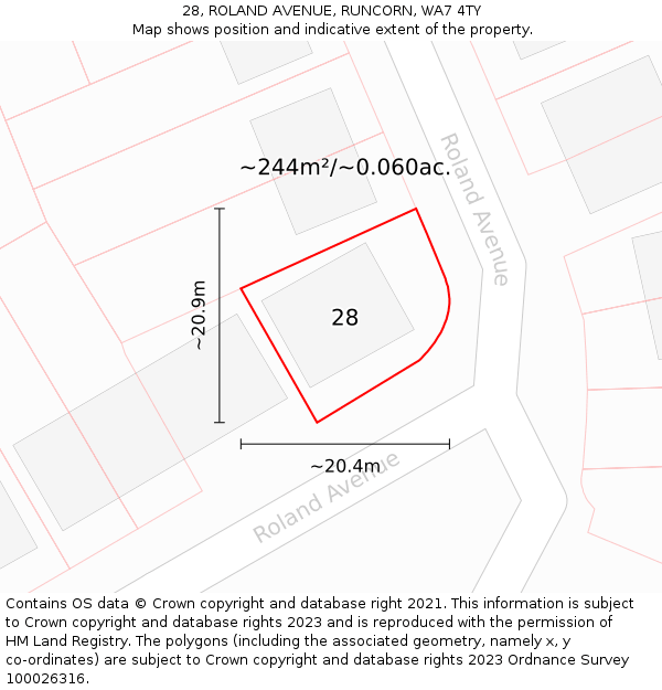 28, ROLAND AVENUE, RUNCORN, WA7 4TY: Plot and title map