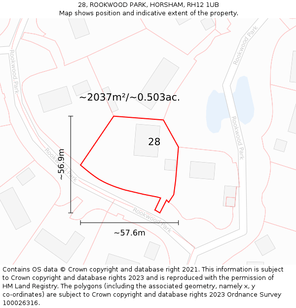 28, ROOKWOOD PARK, HORSHAM, RH12 1UB: Plot and title map
