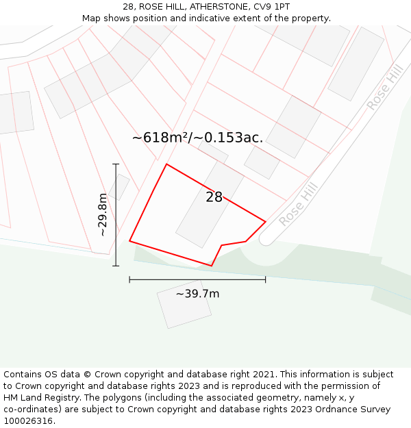 28, ROSE HILL, ATHERSTONE, CV9 1PT: Plot and title map