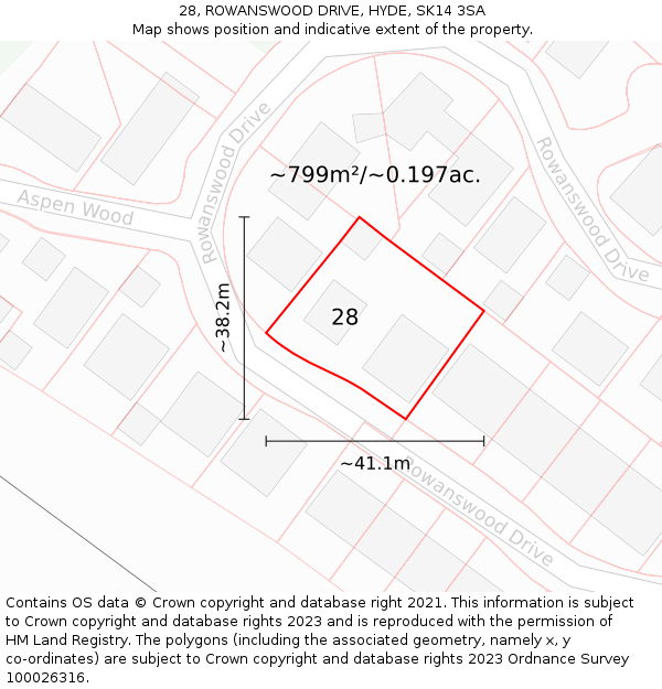 28, ROWANSWOOD DRIVE, HYDE, SK14 3SA: Plot and title map