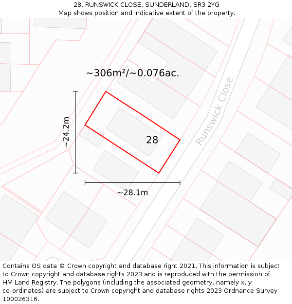 28, RUNSWICK CLOSE, SUNDERLAND, SR3 2YG: Plot and title map