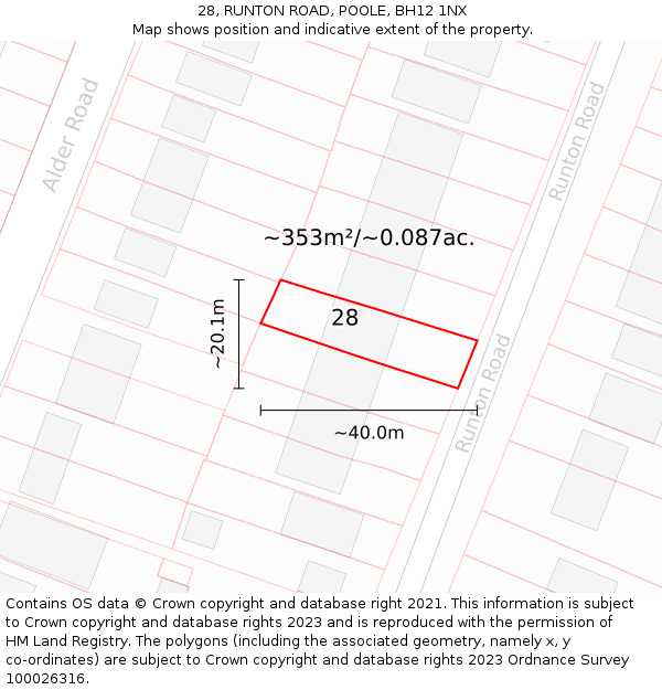 28, RUNTON ROAD, POOLE, BH12 1NX: Plot and title map