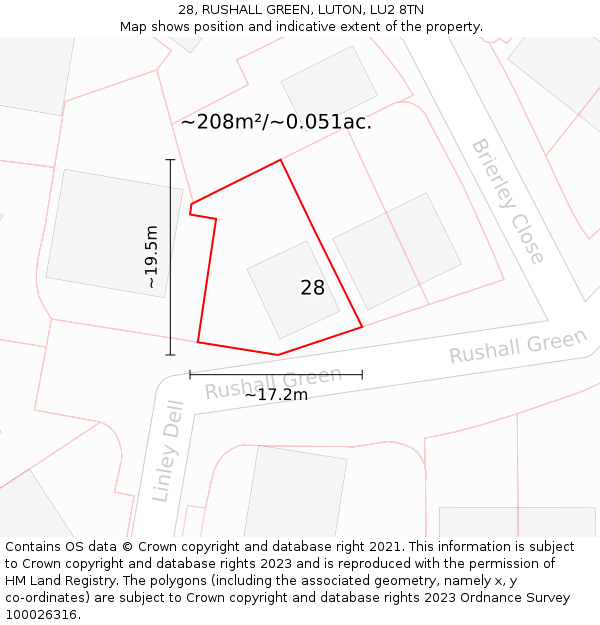 28, RUSHALL GREEN, LUTON, LU2 8TN: Plot and title map