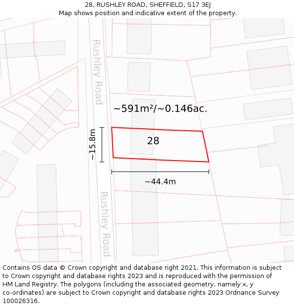 28, RUSHLEY ROAD, SHEFFIELD, S17 3EJ: Plot and title map