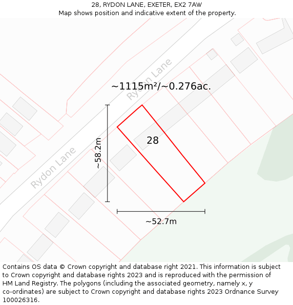 28, RYDON LANE, EXETER, EX2 7AW: Plot and title map
