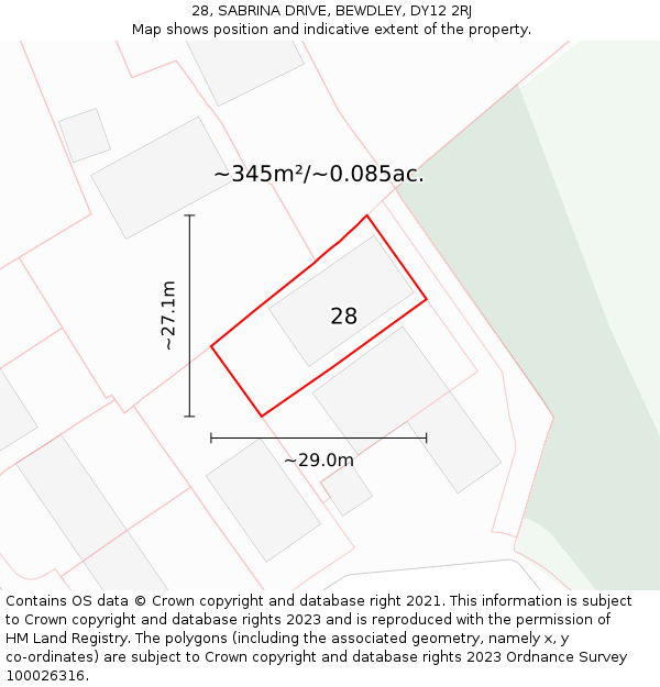 28, SABRINA DRIVE, BEWDLEY, DY12 2RJ: Plot and title map