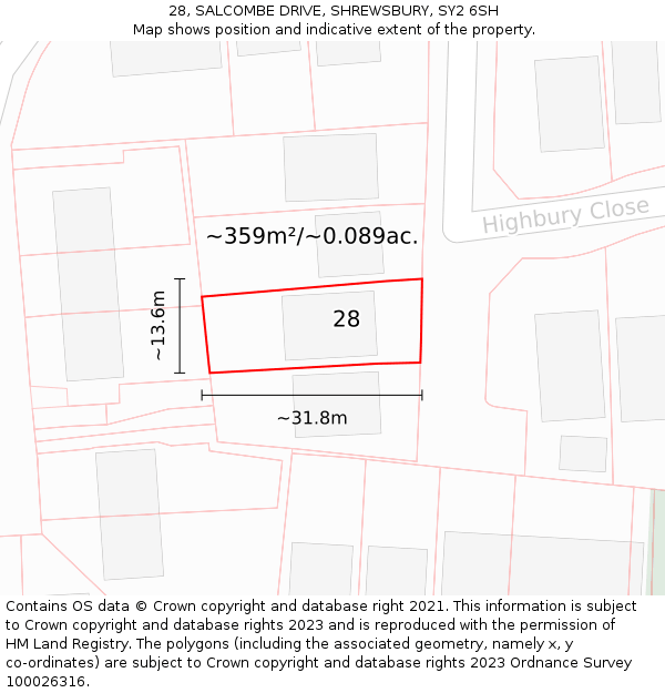 28, SALCOMBE DRIVE, SHREWSBURY, SY2 6SH: Plot and title map