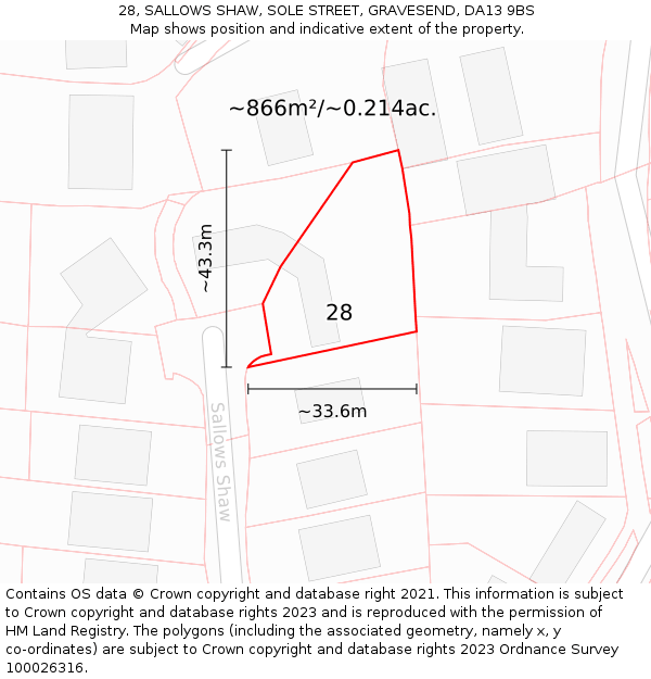 28, SALLOWS SHAW, SOLE STREET, GRAVESEND, DA13 9BS: Plot and title map
