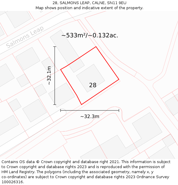 28, SALMONS LEAP, CALNE, SN11 9EU: Plot and title map