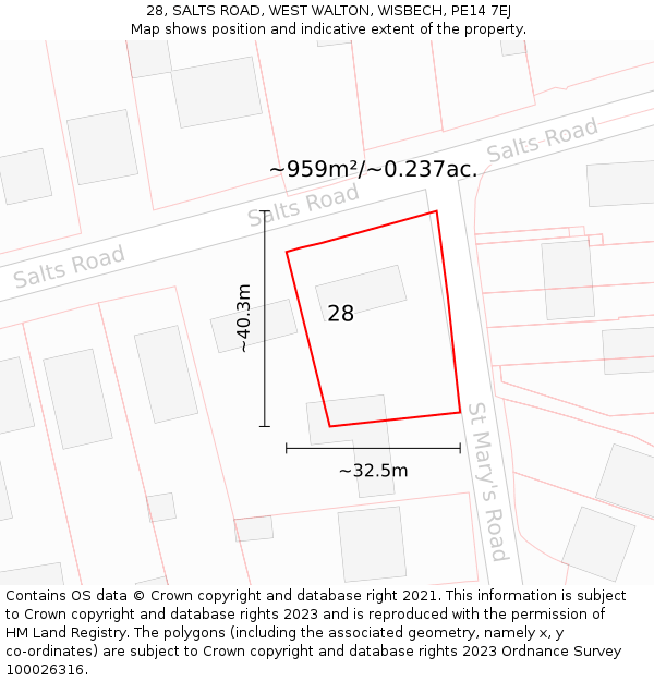 28, SALTS ROAD, WEST WALTON, WISBECH, PE14 7EJ: Plot and title map