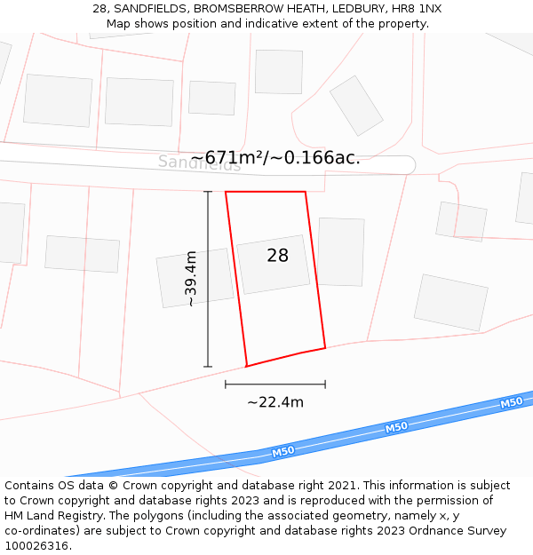 28, SANDFIELDS, BROMSBERROW HEATH, LEDBURY, HR8 1NX: Plot and title map