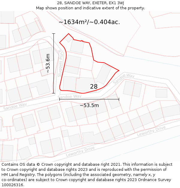 28, SANDOE WAY, EXETER, EX1 3WJ: Plot and title map