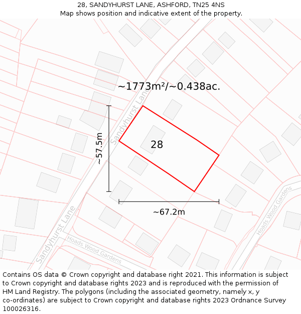 28, SANDYHURST LANE, ASHFORD, TN25 4NS: Plot and title map