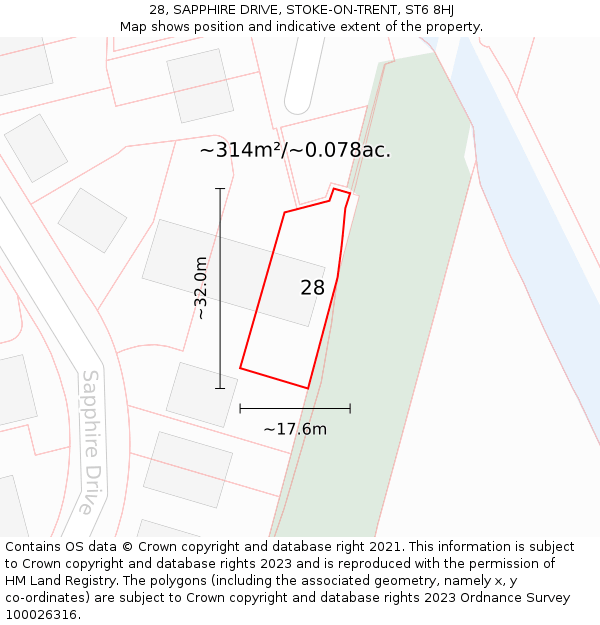 28, SAPPHIRE DRIVE, STOKE-ON-TRENT, ST6 8HJ: Plot and title map