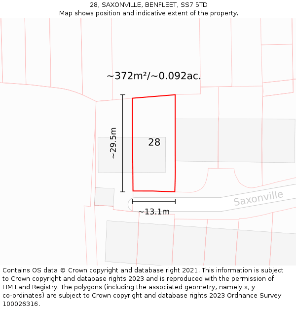 28, SAXONVILLE, BENFLEET, SS7 5TD: Plot and title map