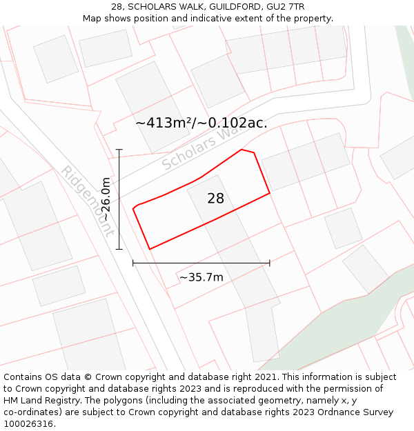 28, SCHOLARS WALK, GUILDFORD, GU2 7TR: Plot and title map