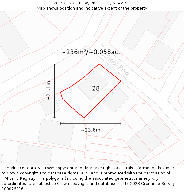 28, SCHOOL ROW, PRUDHOE, NE42 5FE: Plot and title map