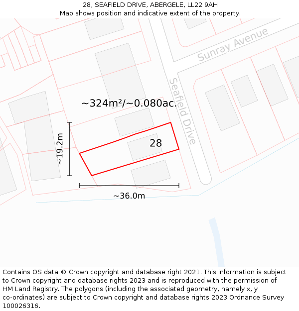 28, SEAFIELD DRIVE, ABERGELE, LL22 9AH: Plot and title map