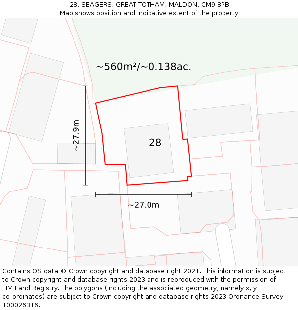 28, SEAGERS, GREAT TOTHAM, MALDON, CM9 8PB: Plot and title map