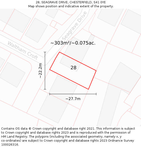 28, SEAGRAVE DRIVE, CHESTERFIELD, S41 0YE: Plot and title map